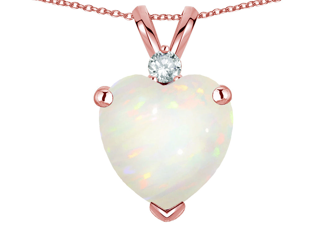 Star K 8mm Heart Shape Genuine Opal Pendant Necklace 14k Rose Gold