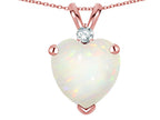 Star K 8mm Heart Shape Genuine Opal Pendant Necklace 14k Rose Gold