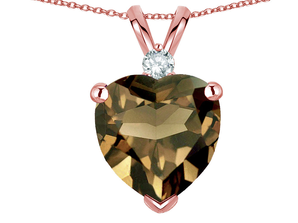 Star K 8mm Genuine Smoky Quartz Heart Pendant Necklace 10k Rose Gold
