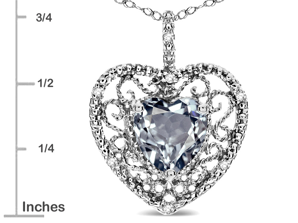 Star K Heart Shape 8mm Genuine Aquamarine filigree Heart Pendant Necklace