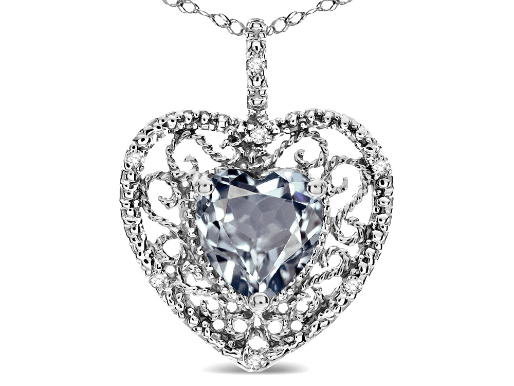 Star K Heart Shape 8mm Genuine Aquamarine filigree Heart Pendant Necklace