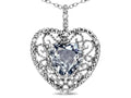 Star K Heart Shape 8mm Genuine Aquamarine filigree Heart Pendant Necklace