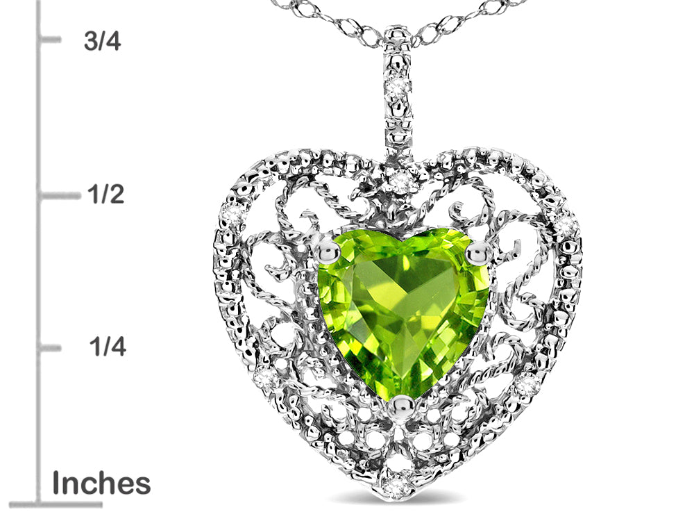 Star K Heart Shape 8mm Genuine Peridot filigree Heart Pendant Necklace