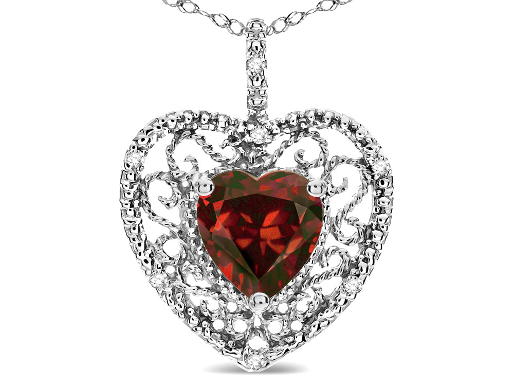 Star K Heart Shape 8mm Genuine Garnet filigree Heart Pendant Necklace