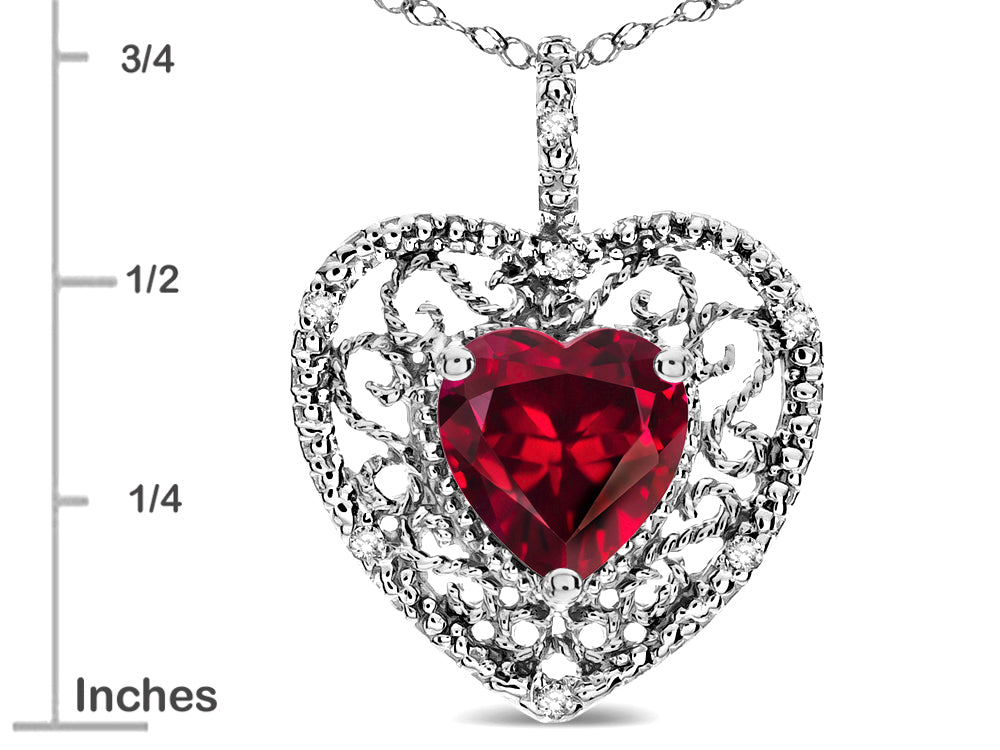 Star K Heart Shape 8mm Created Ruby filigree Heart Pendant Necklace