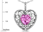 Star K Heart Shape 8mm Created Pink Sapphire filigree Heart Pendant Necklace