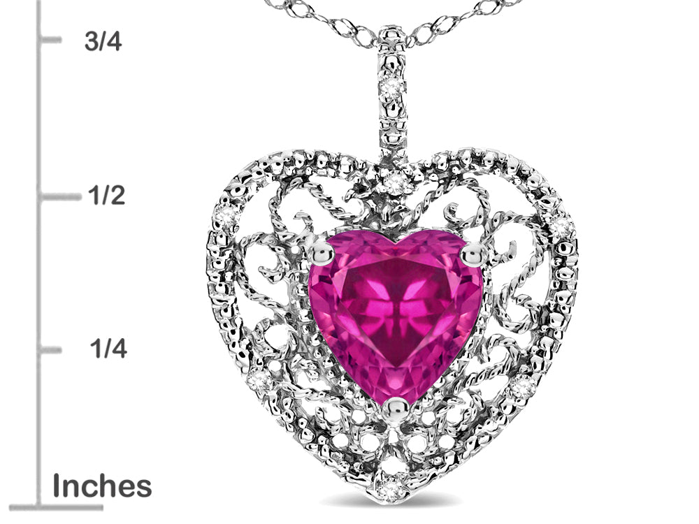 Star K Heart Shape 8mm Simulated Pink Tourmaline filigree Heart Pendant Necklace