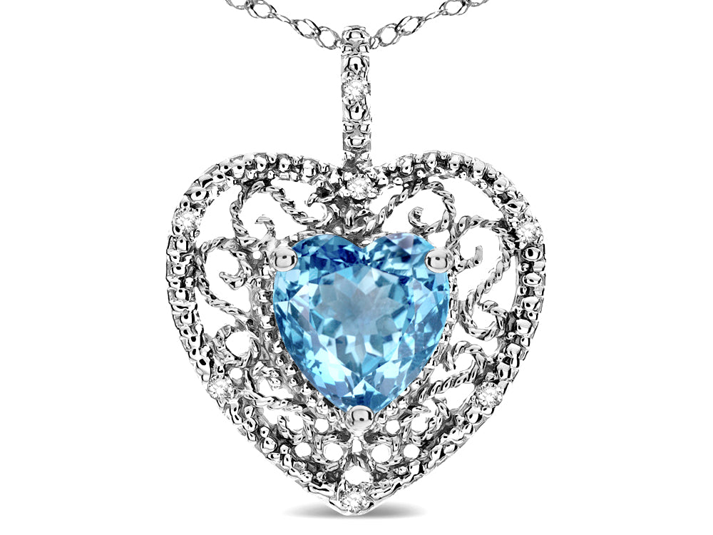Star K Heart Shape 8mm Simulated Aquamarine filigree Heart Pendant Necklace