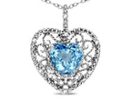 Star K Heart Shape 8mm Simulated Aquamarine filigree Heart Pendant Necklace