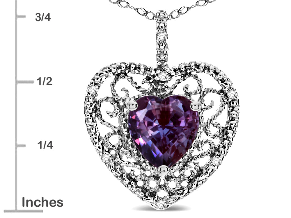 Star K Heart Shape 8mm Simulated Alexandrite filigree Heart Pendant Necklace