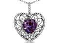 Star K Heart Shape 8mm Simulated Alexandrite filigree Heart Pendant Necklace