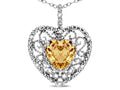 Star K Heart Shape 8mm Simulated Imperial Yellow Topaz filigree Heart Pendant Necklace