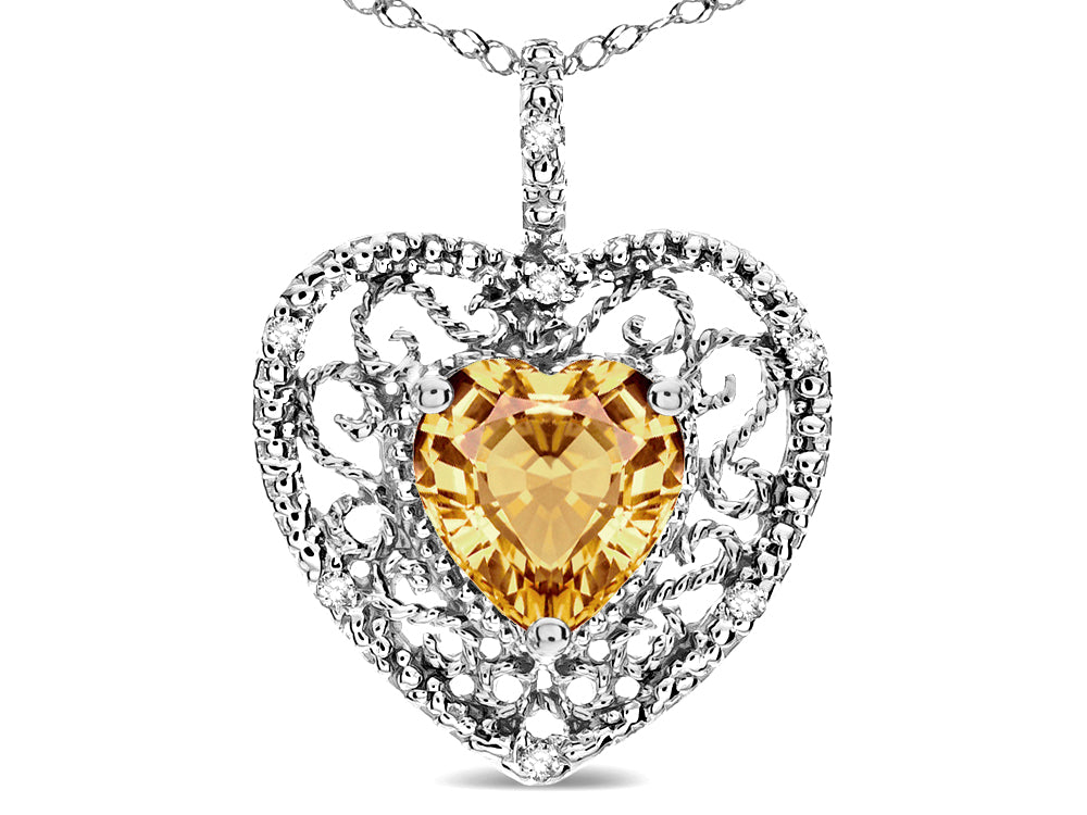 Star K Heart Shape 8mm Simulated Imperial Yellow Topaz filigree Heart Pendant Necklace