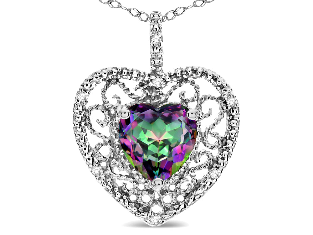 Star K Heart Shape 8mm Rainbow Mystic Topaz filigree Heart Pendant Necklace