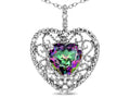 Star K Heart Shape 8mm Rainbow Mystic Topaz filigree Heart Pendant Necklace
