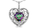 Star K Heart Shape 8mm Rainbow Mystic Topaz filigree Heart Pendant Necklace