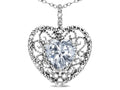 Star K Heart Shape 8mm Genuine White Topaz filigree Heart Pendant Necklace