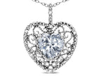 Star K Heart Shape 8mm Genuine White Topaz filigree Heart Pendant Necklace