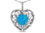 Star K Heart Shape 8mm Blue Created Opal filigree Heart Pendant Necklace