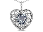 Star K Heart Shape 8mm Genuine Aquamarine filigree Heart Pendant Necklace 10k White Gold
