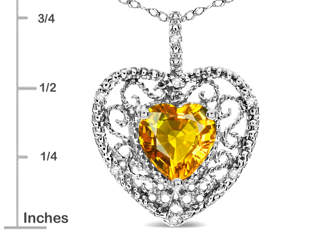 Star K Heart Shape 8mm Genuine Citrine filigree Heart Pendant Necklace 10k White Gold
