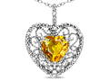 Star K Heart Shape 8mm Genuine Citrine filigree Heart Pendant Necklace 10k White Gold