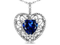 Star K Heart Shape 8mm Created Sapphire filigree Heart Pendant Necklace 10k White Gold