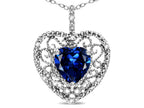 Star K Heart Shape 8mm Created Sapphire filigree Heart Pendant Necklace 10k White Gold