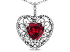 Star K Heart Shape 8mm Created Ruby filigree Heart Pendant Necklace 10k White Gold