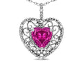 Star K Heart Shape 8mm Simulated Pink Tourmaline filigree Heart Pendant Necklace 10k White Gold