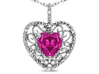 Star K Heart Shape 8mm Simulated Pink Tourmaline filigree Heart Pendant Necklace 10k White Gold