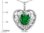 Star K Heart Shape 8mm Simulated Emerald filigree Heart Pendant Necklace 10k White Gold