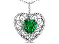 Star K Heart Shape 8mm Simulated Emerald filigree Heart Pendant Necklace 10k White Gold