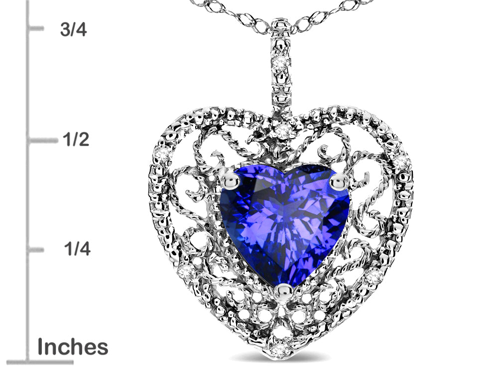 Star K Heart Shape 8mm Simulated Tanzanite filigree Heart Pendant Necklace 10k White Gold