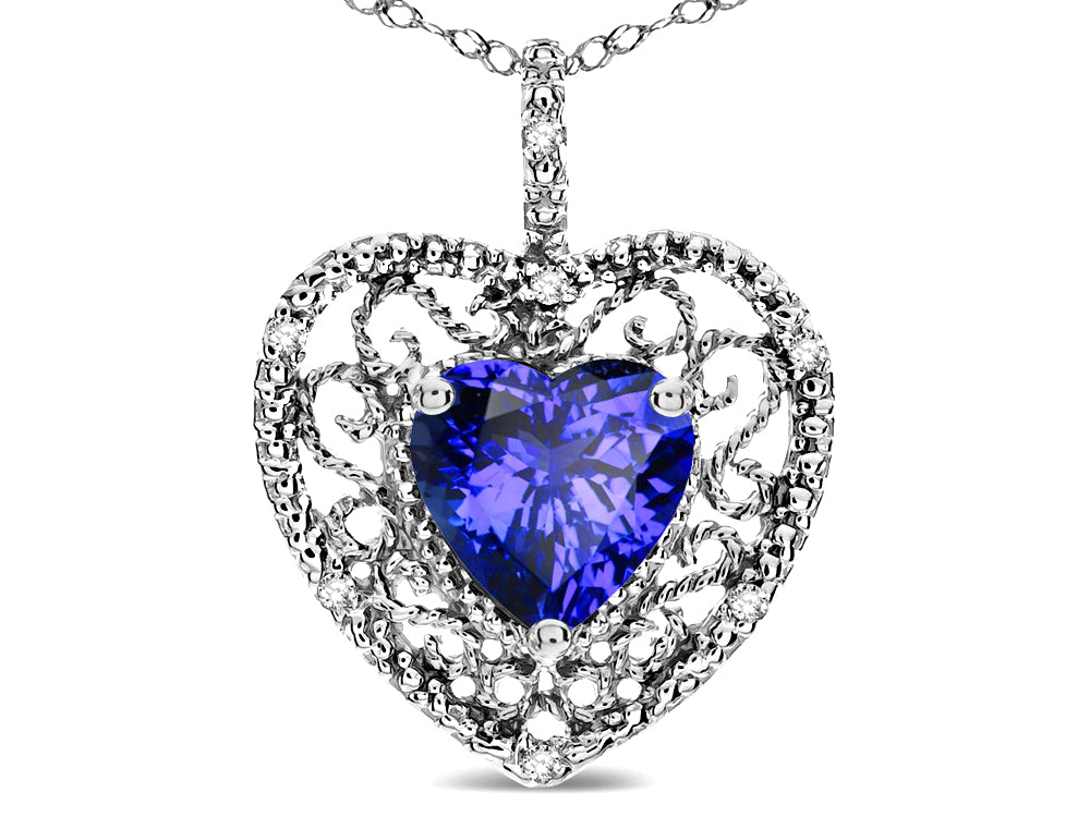 Star K Heart Shape 8mm Simulated Tanzanite filigree Heart Pendant Necklace 10k White Gold
