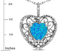 Star K Heart Shape 8mm Blue Created Opal filigree Heart Pendant Necklace 10k White Gold