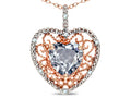 Star K Heart Shape 8mm Genuine Aquamarine filigree Heart Pendant Necklace 14k Rose Gold