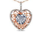 Star K Heart Shape 8mm Genuine Aquamarine filigree Heart Pendant Necklace 14k Rose Gold