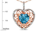 Star K Heart Shape 8mm Genuine Blue Topaz filigree Heart Pendant Necklace 14k Rose Gold