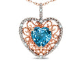 Star K Heart Shape 8mm Genuine Blue Topaz filigree Heart Pendant Necklace 14k Rose Gold