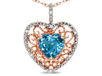 Star K Heart Shape 8mm Genuine Blue Topaz filigree Heart Pendant Necklace 14k Rose Gold
