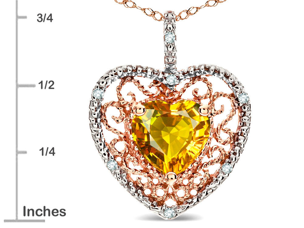Star K Heart Shape 8mm Genuine Citrine filigree Heart Pendant Necklace 14k Rose Gold