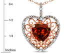 Star K Heart Shape 8mm Genuine Garnet filigree Heart Pendant Necklace 14k Rose Gold