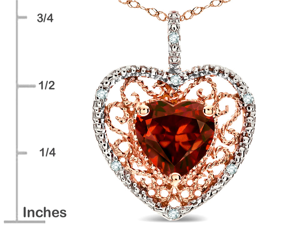 Star K Heart Shape 8mm Genuine Garnet filigree Heart Pendant Necklace 14k Rose Gold