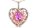 Star K Heart Shape 8mm Created Pink Sapphire filigree Heart Pendant Necklace 14k Rose Gold