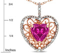 Star K Heart Shape 8mm Simulated Pink Tourmaline filigree Heart Pendant Necklace 14k Rose Gold