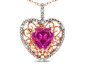 Star K Heart Shape 8mm Simulated Pink Tourmaline filigree Heart Pendant Necklace 14k Rose Gold