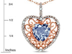 Star K Heart Shape 8mm Simulated Aquamarine filigree Heart Pendant Necklace 14k Rose Gold