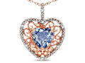 Star K Heart Shape 8mm Simulated Aquamarine filigree Heart Pendant Necklace 14k Rose Gold
