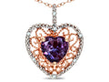 Star K Heart Shape 8mm Simulated Alexandrite filigree Heart Pendant Necklace 14k Rose Gold